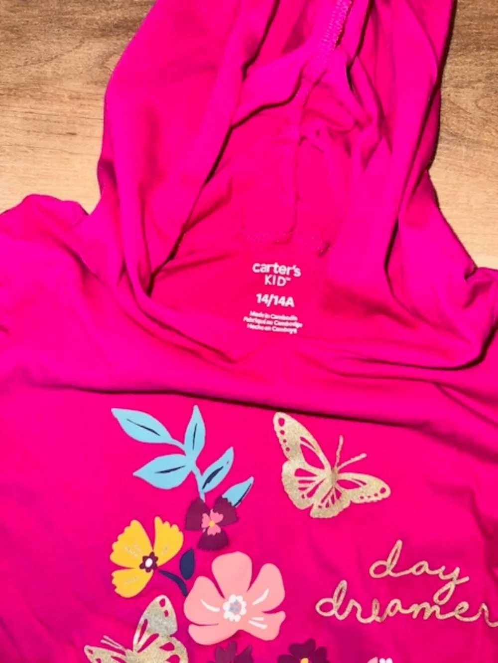 2 girls long sleeved hoodie shirts.  Size 14.  Carter's and OshKosh Excellent